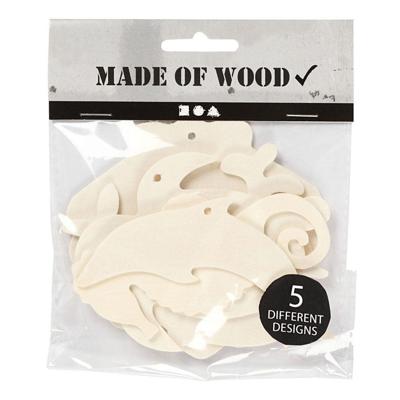 Creativ Company Zeedieren om op te hangen, zeepaard, schildpad, dolfijn, schelp en walvis, h: 5-10 cm, b: 5-10 cm, gatgrootte 3 mm, dikte 2 mm, 5 stuk/ 1 doos