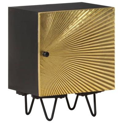 VidaXL Nachtkastje met messing voorkant 40x30x50 cm massief mangohout