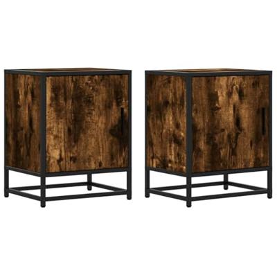 Nachtkastjes 2 st 40x31x50 cm bewerkt hout&metaal gerookt eiken Nachtkastjes 2 st 40x31x50 cm bewerkt hout&metaal gerookt eiken