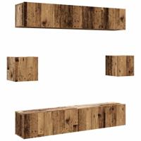 6-delig Tv-meubelset wandmontage bewerkt hout oud houtkleurig - thumbnail
