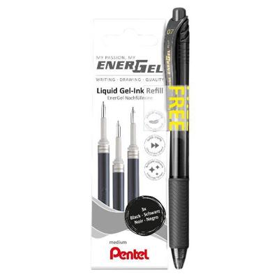 Gelschrijvervulling Pentel LR7 Energel met gratis gelpen medium zwart blister à 3 stuks Gelschrijvervulling Pentel LR7 Energel met gratis gelpen medium zwart blister à 3 stuks