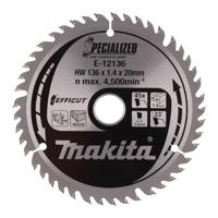 Makita Cirkelzaagblad voor Hout | Efficut | Ø 136mm Asgat 20mm 45T - E-12136 - thumbnail