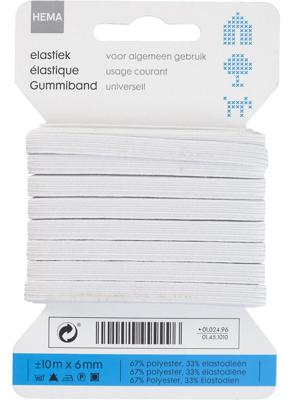 HEMA Elastiek 10mx6mm wit (wit)