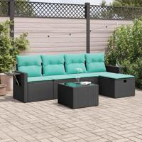 6-delige Loungeset met kussens poly rattan zwart - thumbnail