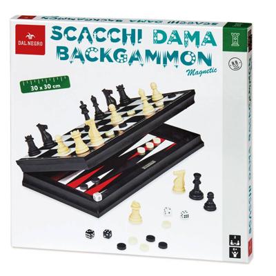 Dal Negro bordspelletjes 3 in 1 30 cm hout zwart/wit