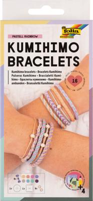 DIY set Kumihimo armbanden PASTEL RAINBOW FOLIA, 16 stuks meerkleurig