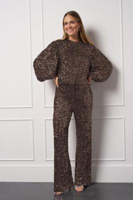 Studio Anneloes Blom 2way Sequins Top 13335 T-shirt Lange Mouw 8700 Espresso