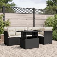 6-delige Loungeset met kussens poly rattan zwart - thumbnail