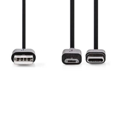 Nedis CCGL60610BK10 2-in-1-kabel Usb 2.0 Usb-a Male Usb Micro-b Male / Usb-c™ Male 480 Mbps 1.00 M Vernikkeld Rond Pvc Zwart Label