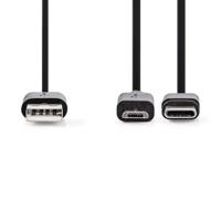 Nedis CCGL60610BK10 2-in-1-kabel Usb 2.0 Usb-a Male Usb Micro-b Male / Usb-c™ Male 480 Mbps 1.00 M Vernikkeld Rond Pvc Zwart Label - thumbnail