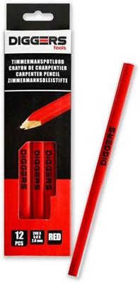 Diggers schrijnwerkerspotlood | 24cm | rood | 12 stuks - dig388
