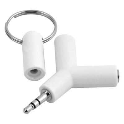 Mini Y-vormige 3.5 mm male naar dubbele 3.5 mm vrouwelijke jack audio headset adapter connector sleutelhanger (wit)