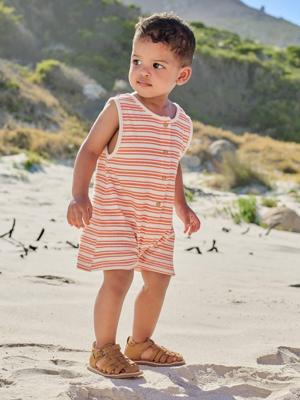 Gestreepte combishort baby's ecru