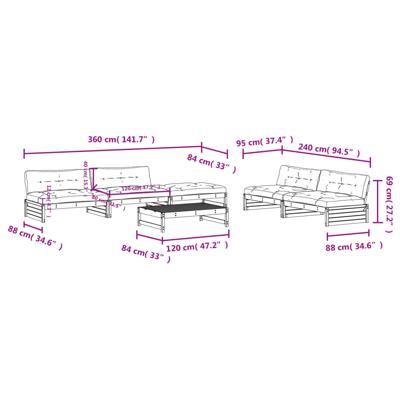 6-delige Loungeset met kussens geïmpregneerd grenenhout