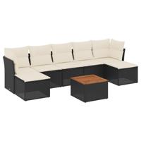 8-delige Loungeset met kussens poly rattan zwart - thumbnail