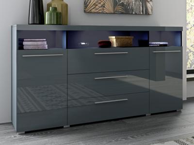 Dressoir INAZO 2 deuren 3 lades grijs/hoogglans grijs