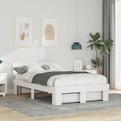 Bedframe met hoofdeinde Wit 140 x 190 cm Massief grenenhout