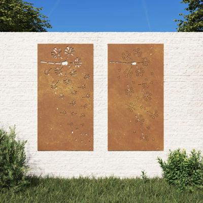 VidaXL Wanddecoratie tuin 2 st bloemenontwerp 105x55 cm cortenstaal VidaXL Wanddecoratie tuin 2 st bloemenontwerp 105x55 cm cortenstaal