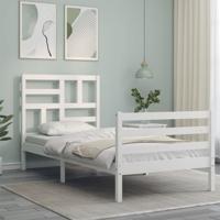 Bedframe met hoofdbord massief hout wit 100x200 cm - thumbnail