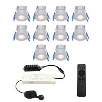 Complete set met 10 Milano inbouwspots 12V - IP65 waterdicht - 2700K warm wit - 3 Watt 200 lumen - RVS - Verandaverlichting - Dimbaar - met afstandsbediening - thumbnail