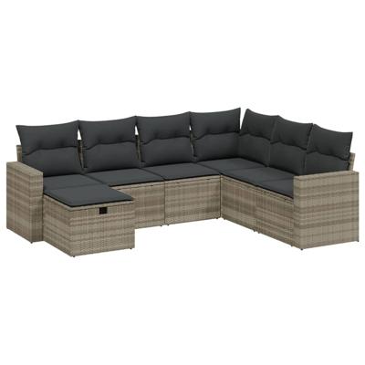 7-delige Loungeset met kussens poly rattan lichtgrijs