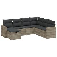 7-delige Loungeset met kussens poly rattan lichtgrijs - thumbnail
