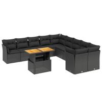 11-delige Loungeset met kussens poly rattan zwart - thumbnail