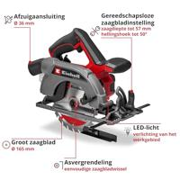 Einhell TE-CS 18/165-2 Li - Solo Accu-cirkelzaag Zaagdiepte 90° (max.) 57 mm Zonder accu, Zonder lader, Incl. parallelaanslag 18 V - thumbnail
