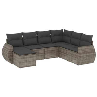 8-delige Loungeset met kussens poly rattan grijs