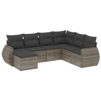 8-delige Loungeset met kussens poly rattan grijs - thumbnail