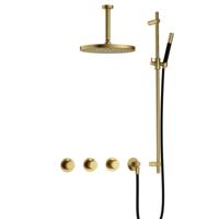 Hotbath Cobber - CB7067 - Inbouw Regendoucheset - Geborsteld Messing PVD - 2 Stopkranen - Thermostatisch - Plafondbuis 15 cm - Hoofddouche 300 mm - Staafhanddouche - Glijstang 900 mm - met M106 - Waterbesparend - thumbnail