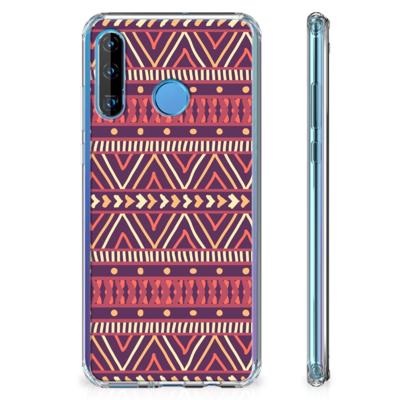 Huawei P30 Lite Doorzichtige Silicone Hoesje Aztec Paars Huawei P30 Lite Doorzichtige Silicone Hoesje Aztec Paars