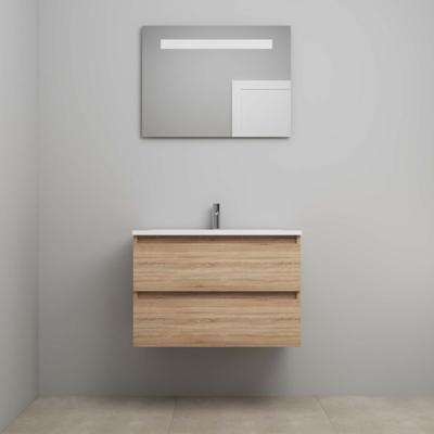 On-Line Badkamermeubelset - 80 cm - Voorgemonteerd - Acryl Wastafel - 1 Kraangat - Spiegel met LED-Verlichting - Eiken