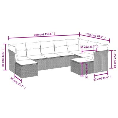10-delige Loungeset met kussens poly rattan zwart - thumbnail