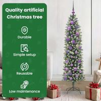 VidaXL Kunstmatige slanke kerstboom met 150 led groen en wit 150 cm - thumbnail