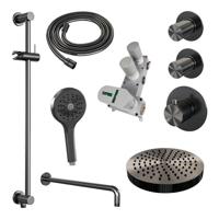 BRAUER Stripe Thermostatische Inbouw Regendouche - SET 11 - 25cm douchekop - gebogen muurarm - 3-standen handdouche - doucheslang - geïntegreerde glijstang - gunmetal geborsteld PVD 5-GM-385 - thumbnail