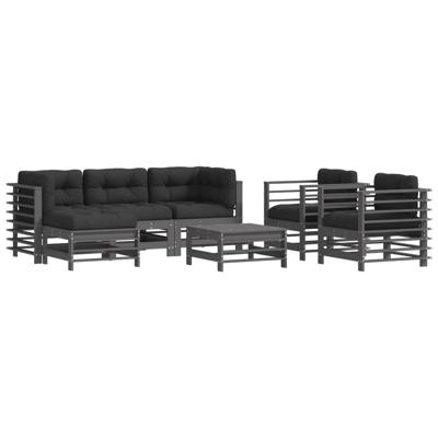 7-delige Loungeset met kussens massief hout grijs - thumbnail