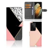 Samsung Galaxy S21 Ultra | Book Case | Zwart Roze Vormen - thumbnail