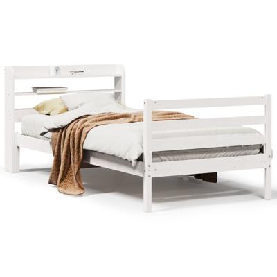 Bedframe met hoofdbord massief grenenhout wit 120x190 cm