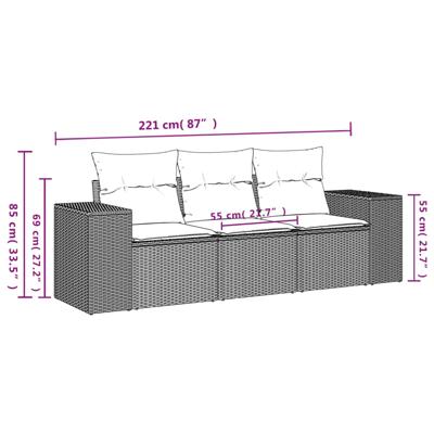 4-delige Loungeset met kussens poly rattan grijs - thumbnail