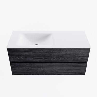 MONDIAZ VICA 110cm badmeubel onderkast Antracite 2 lades. Wastafel CLOUD links 1 kraangat, kleur Talc.