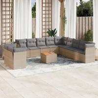12-delige Loungeset met kussens poly rattan beige - thumbnail