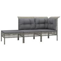 3-delige Loungeset met kussens poly rattan grijs - thumbnail