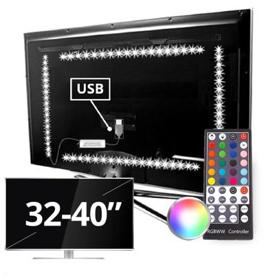 Tv backlight set met 4 RGBWW ledstrips voor tv's 32-40 inch