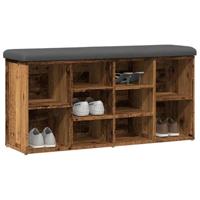 Schoenenbank 102x32x50 cm bewerkt hout oud houtkleurig - thumbnail