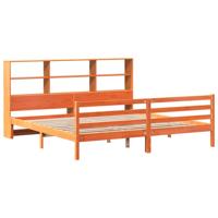 Bed met boekenkast zonder matras hout wasbruin 200x200 cm - thumbnail