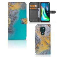 Motorola Moto G9 Play | E7 Plus | Bookcase | Marble Blue Gold - thumbnail