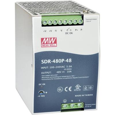 MEAN WELL SDR-480P-48 DIN-rail netvoeding 48 V/DC 10 A 480 W Aantal uitgangen:1 x Inhoud 1 stuk(s)