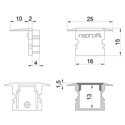 Deko Light 978132 P-ET-02-10 Eindkappen-set Kunststof (b x h x d) 16 x 15 x 25 mm 1 stuk(s)