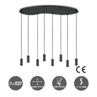 Metaal kroonluchter - Industrie hanglamp - Zwart - Met 8 pcs lampvoeten - Ontworpen voor Eetkamer en Slaapkamer - 100 x 34.4 x 117.5cm - set met E27 Lamphouder - voor Lampenkap met Doorsnede max 15cm - Gloeilamp Niet Inbegrepen - thumbnail